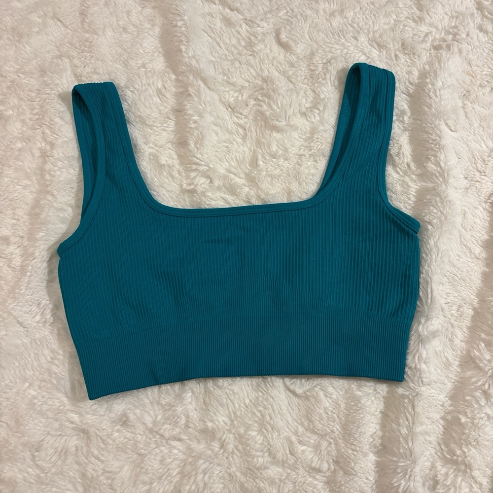 Teal Ribbed Crop Top